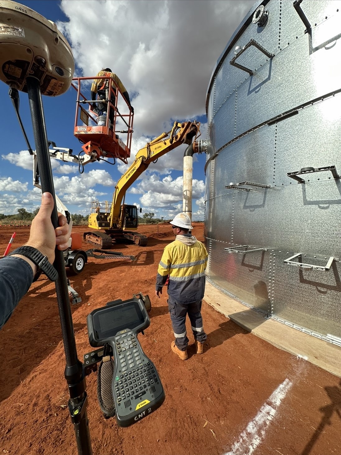 Surveying water storage tanks at Western Range NPI hub